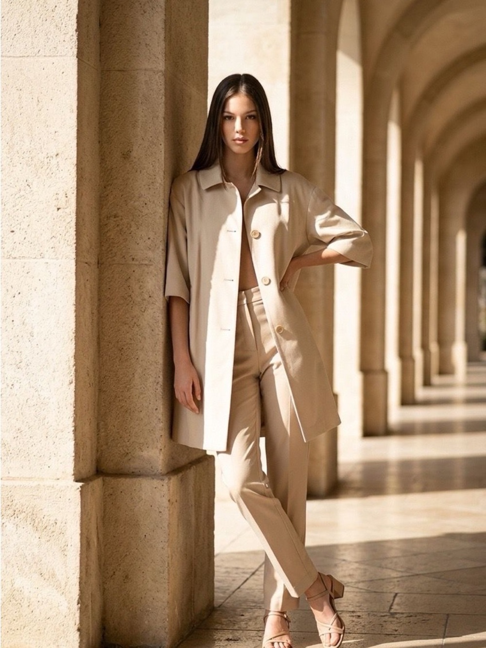 Beige trench coat
